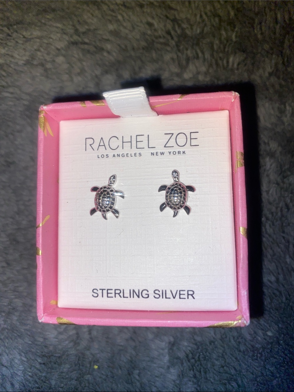 Rachel Zoe Silver Turtle Stud Earrings with Pink Box Accent